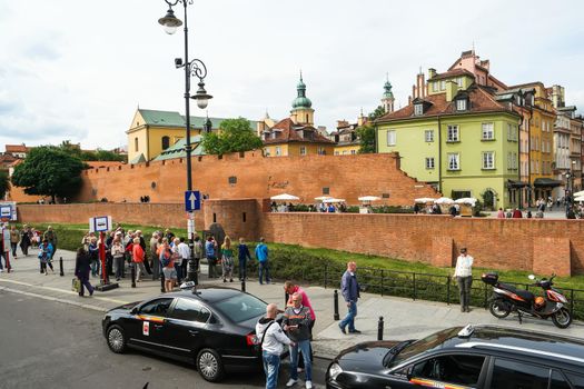 Warsaw, Poland - 8 March 2015: view on Barbakan and the city wall of Warsaw in Poland