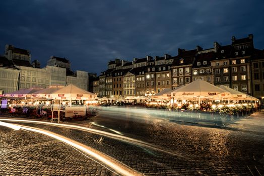 Warsaw, Poland - June 25, 2015: night view of the market square in Warsaw, Poland