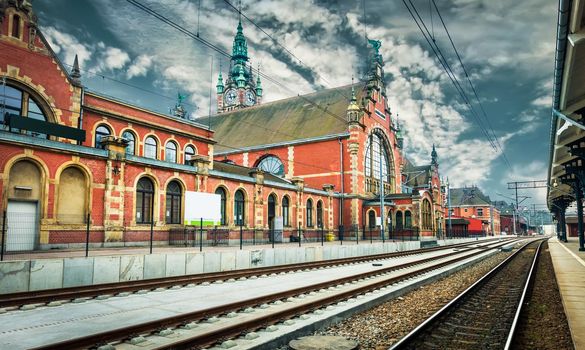 Historic railway station in Gdansk, Poland