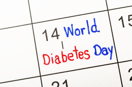 Hand written World diabetes day on calendar, symbol of world diabetes day