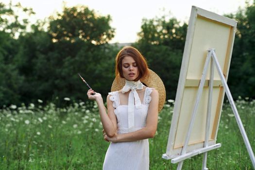 woman artist outdoors landscape creative hobby lifestyle. High quality photo