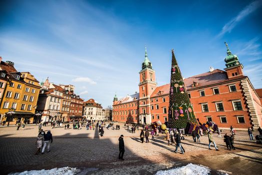 Warsaw, Poland - Fabruary 01, 2015: Castle Square with a Christmas tree in Warsaw, Poland