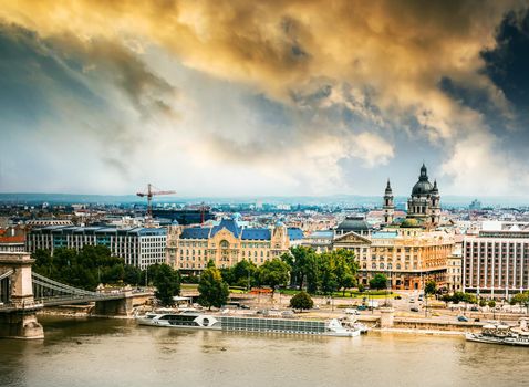 picturesque view at sunset on Budapest and Danube