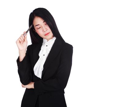 young business woman thinking isolated on white background