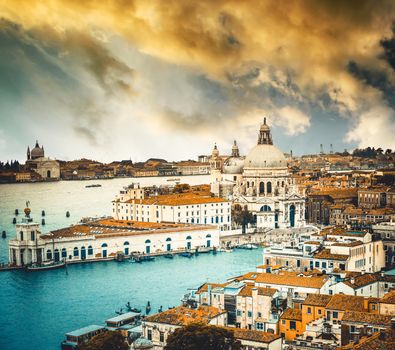 Grand Canal and Basilica Santa Maria della Salute at sunset in Venice, Italy