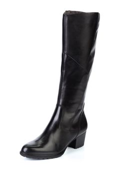 Woman high knee leather boots isolated on white background