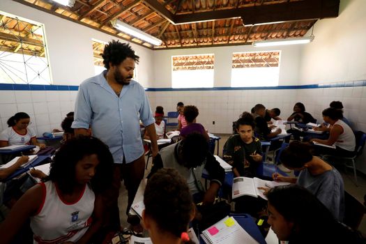 lauro de freitas, bahia, brazil - august 21, 2019: public school students are seen in a classroom in the city of lauro de Freitas.