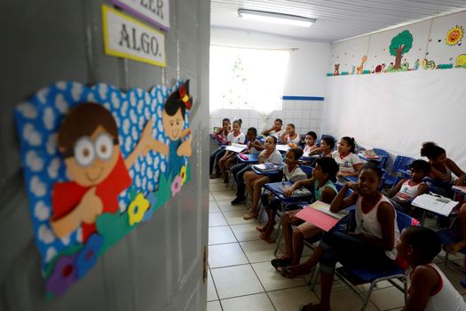 lauro de freitas, bahia, brazil - august 21, 2019: public school students are seen in a classroom in the city of lauro de Freitas.