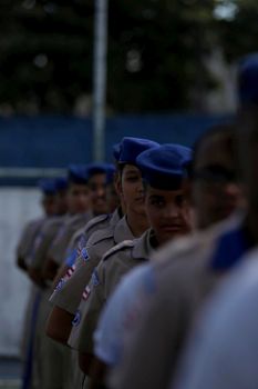 salvador, bahia, brazil - july 24, 2019: students from the College of the Military Police of Bahia are seen training in the school yard in the city of Salvador.