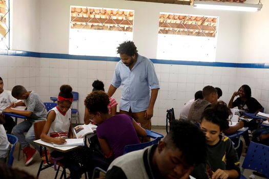 lauro de freitas, bahia, brazil - august 21, 2019: public school students are seen in a classroom in the city of lauro de Freitas.