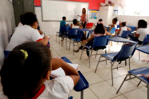 lauro de freitas, bahia, brazil - august 21, 2019: public school students are seen in a classroom in the city of lauro de Freitas.