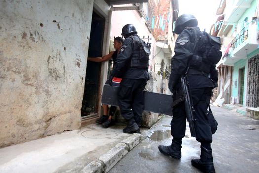 salvador, bahia, brazil - october 6, 2017: Members of the Batalhao de Operacoes Especiais - BOPE, are seen during operation in the city of Salvador.