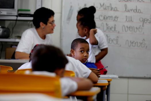 salvador, bahia, brazil - july 24, 2019: children are seen at a daycare center of the Bahia Military Police in the city of Salvador.