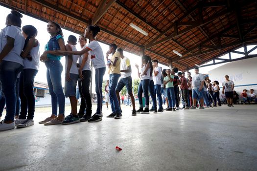 lauro de freitas, bahia, brazil - august 21, 2019: public school students are seen in a classroom in the city of lauro de Freitas.