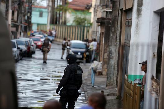 salvador, bahia, brazil - october 6, 2017: Members of the Batalhao de Operacoes Especiais - BOPE, are seen during operation in the city of Salvador.