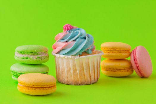 Set of various fondant cupcakes ready to be eaten - bright and colorful set