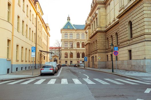 The street with ancient buildings in the center of Prague, Czech Republic