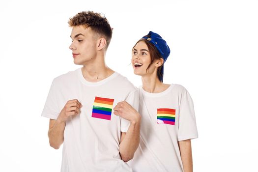 couple Flag lgbt transgender sexual minorities light background. High quality photo