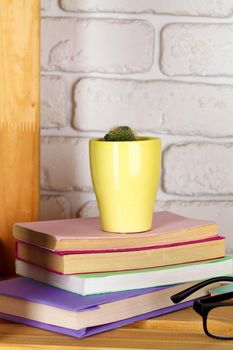 books on a wooden shelf at home or office