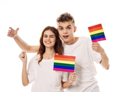 couple Flag lgbt transgender sexual minorities light background. High quality photo