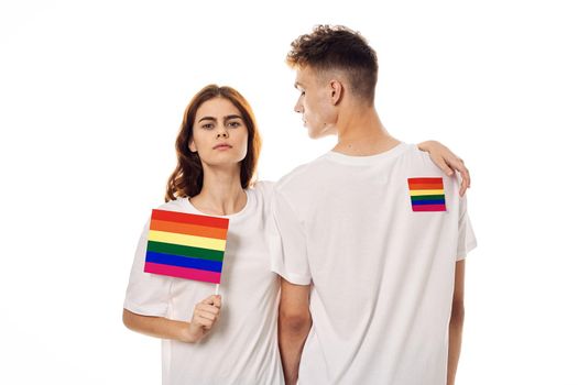 couple Flag lgbt transgender sexual minorities light background. High quality photo