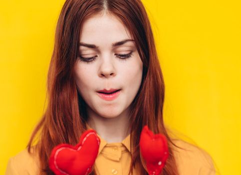 pretty woman in yellow shirt glamor romance posing. High quality photo