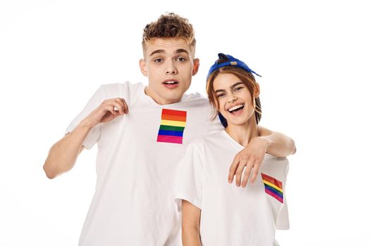 couple Flag lgbt transgender sexual minorities light background. High quality photo