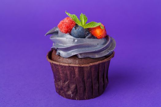 Beautiful cupcake against saturated dark purple background