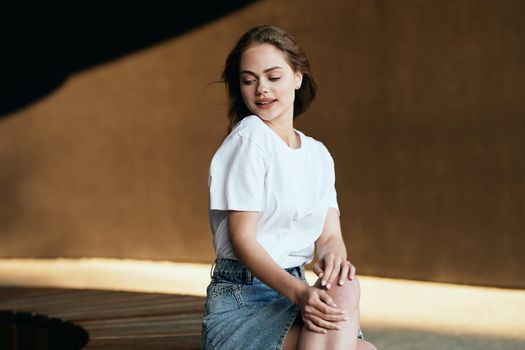 woman outdoors in park city walk leisure. High quality photo