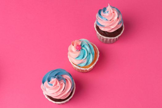 Tasty cupcakes closeup background with copy space. Birthday party sweets
