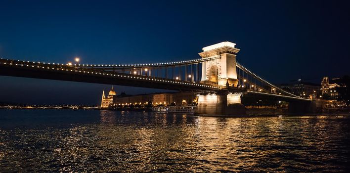 view on the Chain Bridge at night in Budapest