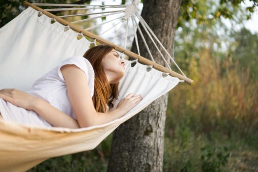 woman sleeping outdoors fresh air vacation travel. High quality photo