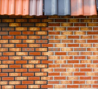 red brick wall house roof details closeup