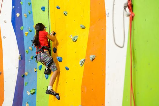 Little Girl Climbing Rock Wall