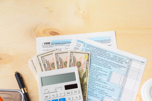 Showing business and financial report. Accounting, money close up