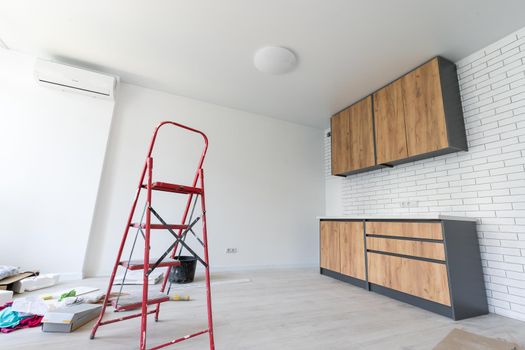 New installed wood kitchen cabinets with modern decorative stainless steel