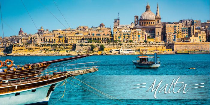 postcard with scenic View of Marsamxett Harbour and Valletta in Malta