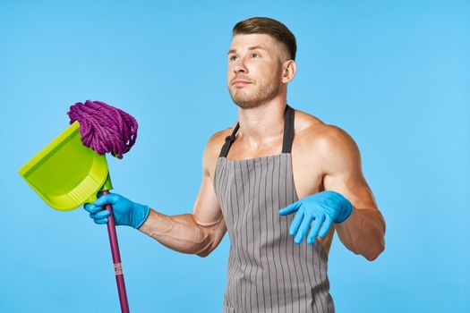 pumped up man cleaner mop scoop service. High quality photo