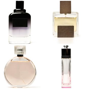 Collection of perfume bottles on white background