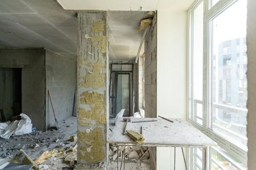 Empty large apartment after builders without repair. Start renovation. New house.