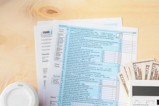 Showing business and financial report. Accounting, money close up