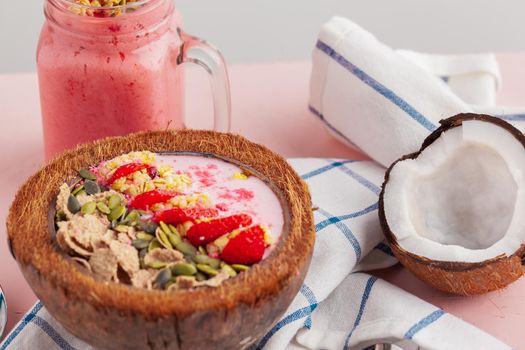 Coconut yogurt topped with grain free paleo style granola made with mixed nuts