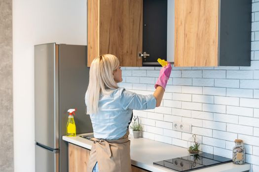 Cute housewife cleaning the kitchen