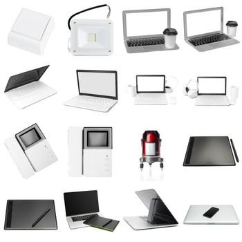 set of electronic object isolated on white background