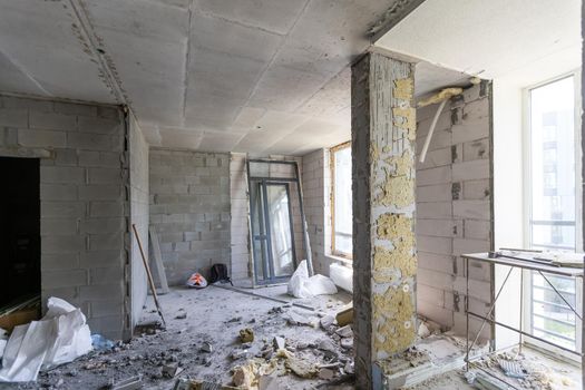 Empty large apartment after builders without repair. Start renovation. New house.