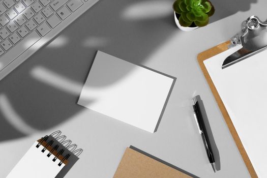 Flat lay composition with blank stationery mock-up, copy space