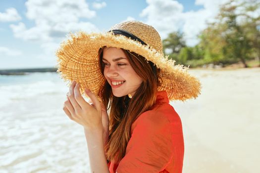 woman by the ocean beach start island landscape paradise. High quality photo