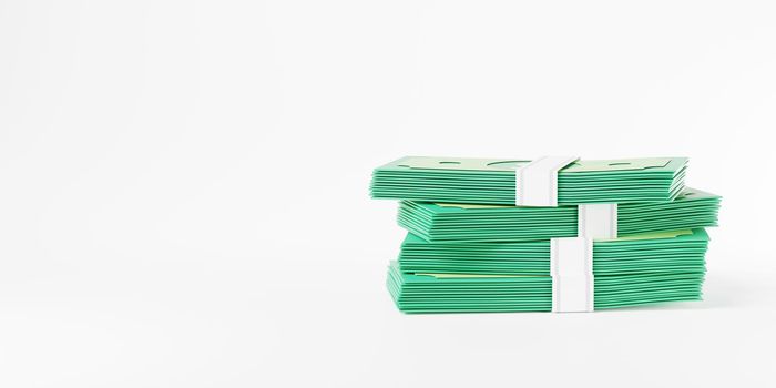 Dollar currency banknote green stack, cash money bills icon isolated on white background, Banking finance investment, web element design, 3D rendering illustration