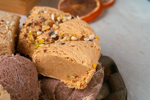 Close up photo of a turkish dessert halva