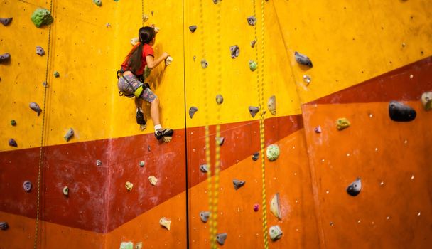 Little Girl Climbing Rock Wall
